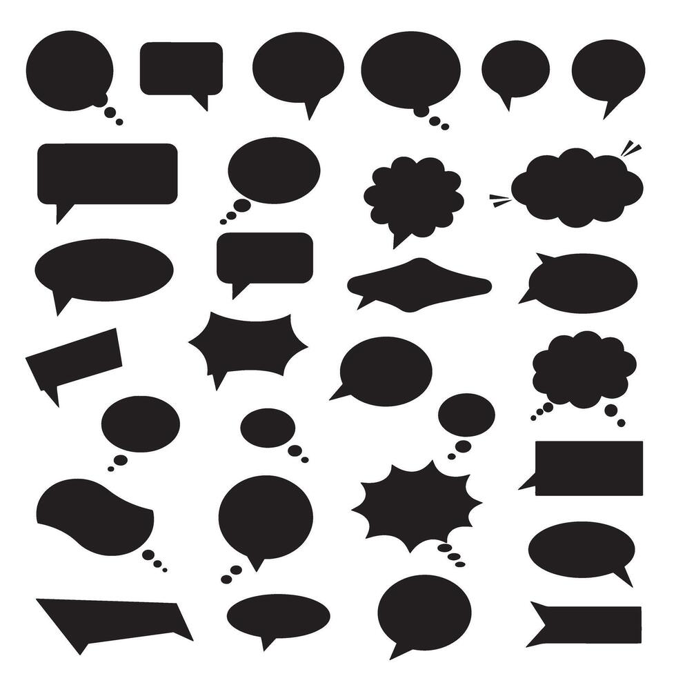 Dialogue box element silhouette bundle with hand-drawn cartoon and comic accents vector