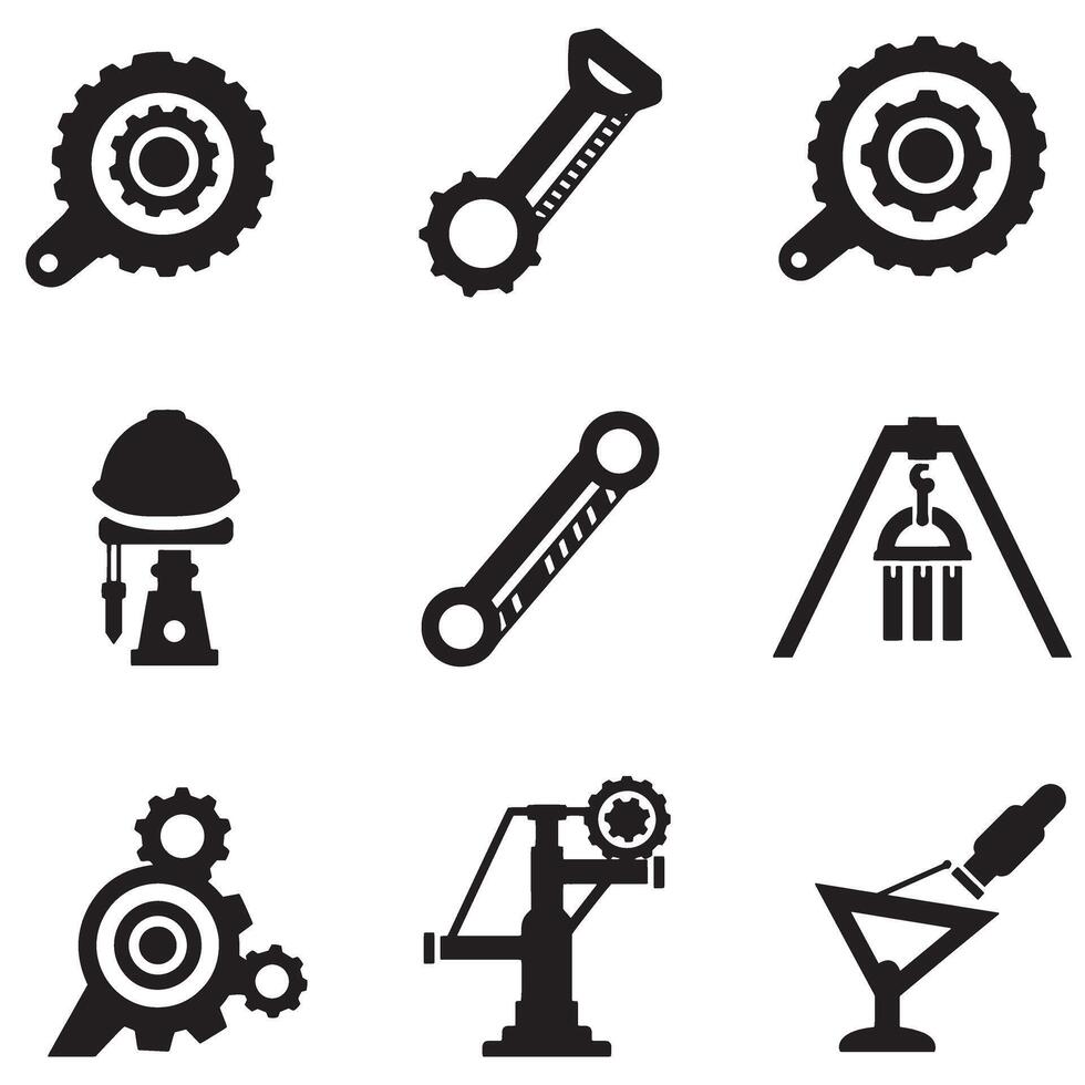 Silhouette bundle of engineering symbols icon for CAD and factory design vector