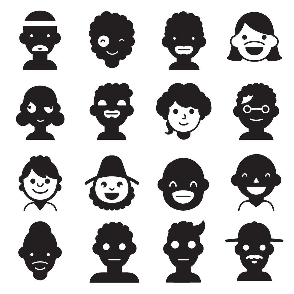 Abstract cartoon man face silhouettes with mascot logo design bundle perfect for graphic projects vector