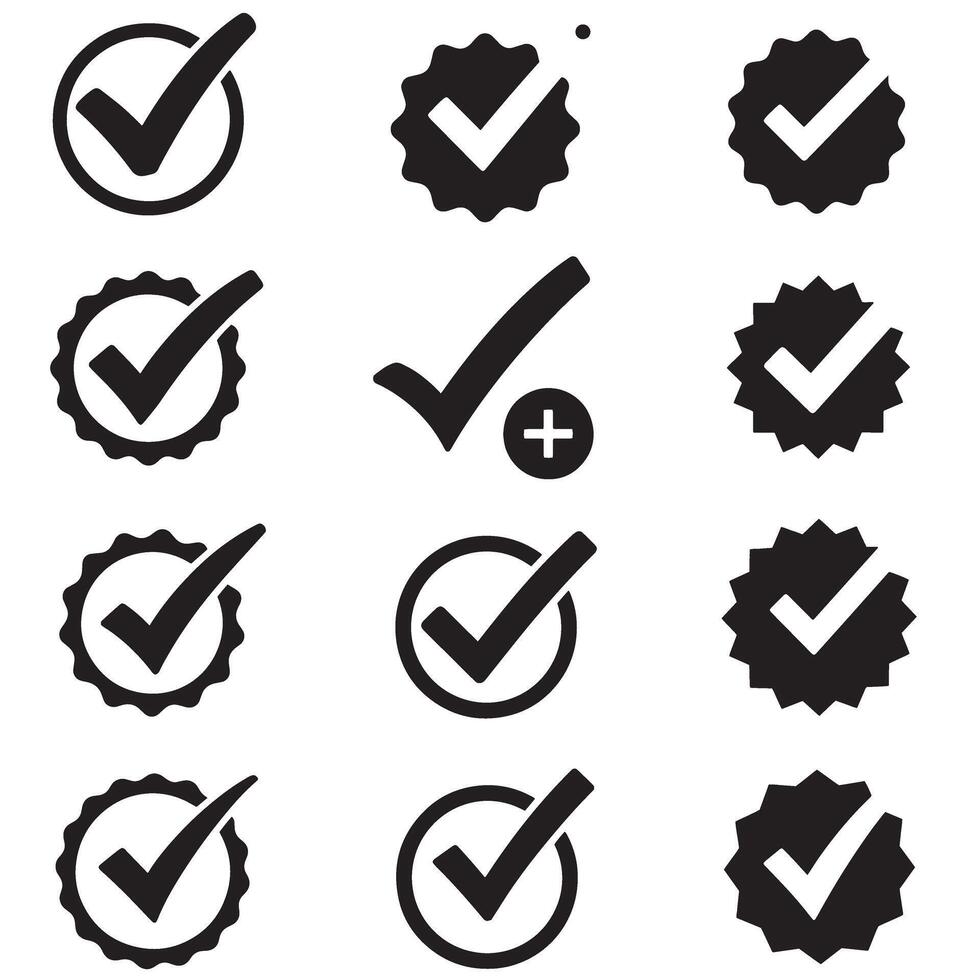 Downloadable Simple Bold Checkmark Icon Symbol and Silhouette Icons for Creative Web Designers vector