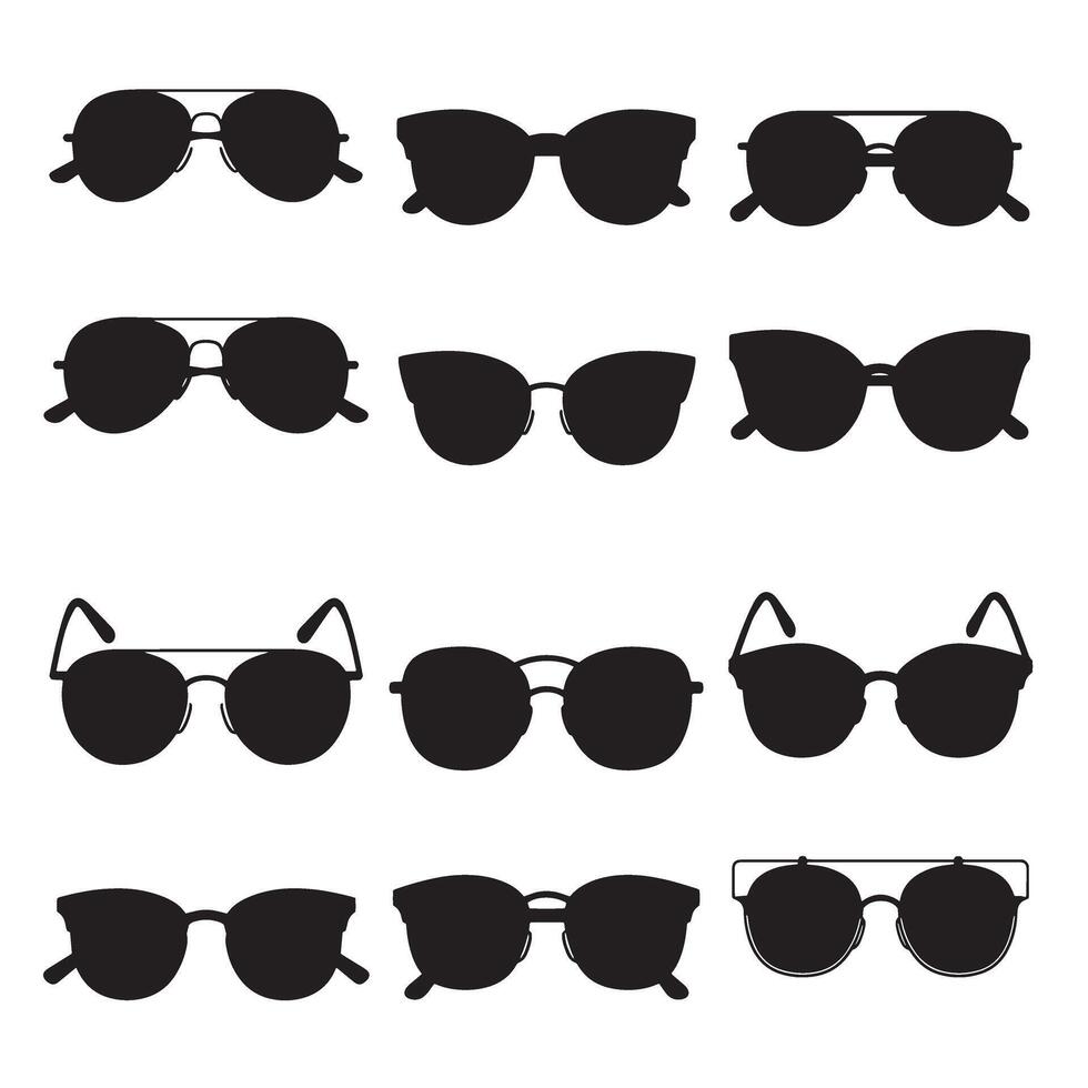 Bold Black Silhouette of Sunglasses in Multiple Styles for Summer and Fashion Themes vector