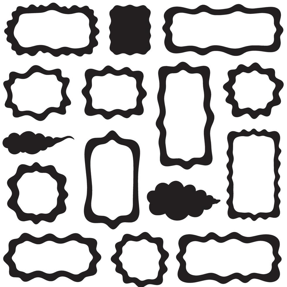 Abstract geometric shapes Vintage Groovy Photo Frame Design Silhouette bundle with wavy edges and funky retro details vector
