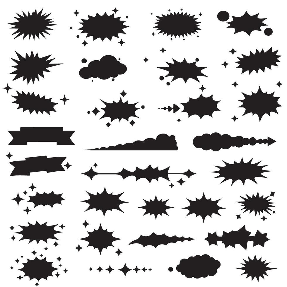 Decorative sparkle lines in comic style silhouette for layout accents, visual bursts, and cartoon graphics vector