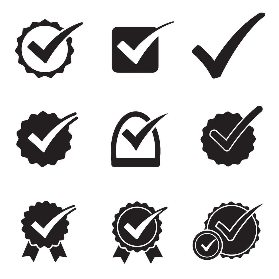 Simple Bold Checkmark Icon Symbol and Icon Silhouette Set for Mobile Interface and Web Elements vector