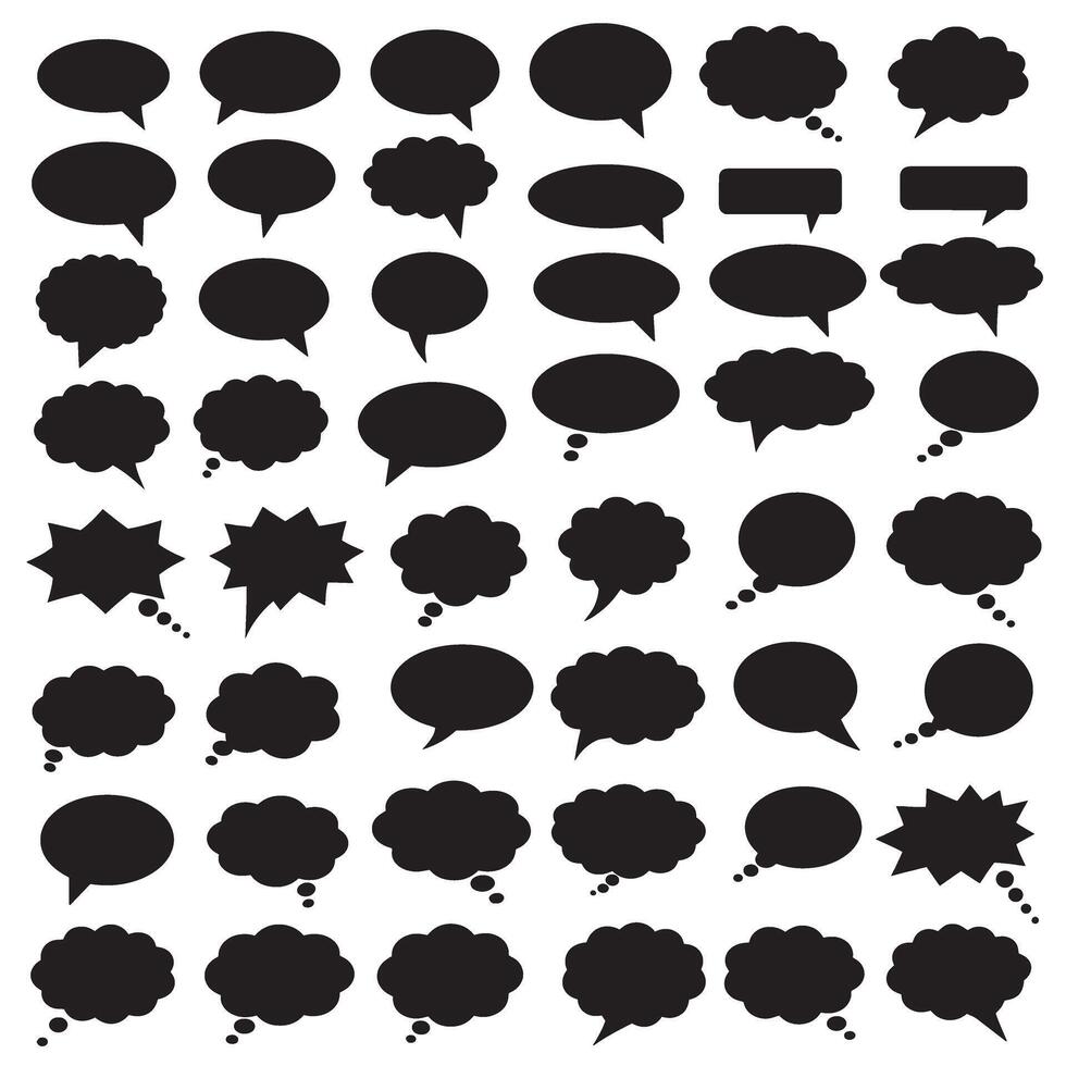 bundle of speech bubble graphics silhouette with various comic and text box styles for designers vector