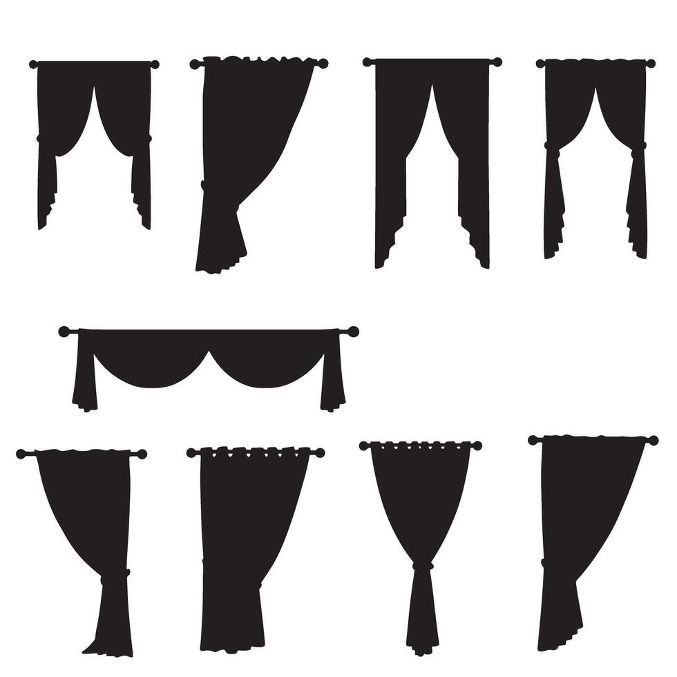 Chic Curtains element silhouette bundle for interior design, home decor, and window treatment vector