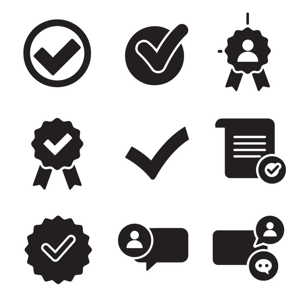 Flat Simple Bold Checkmark Icon Symbol and Icon Silhouette Set for UX UI Design Kits vector