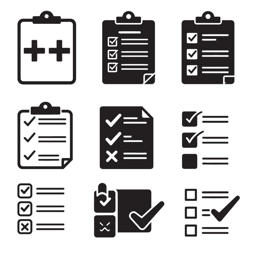 Stylish forms and productivity checklist icons with cross symbols and silhouette design bundle vector