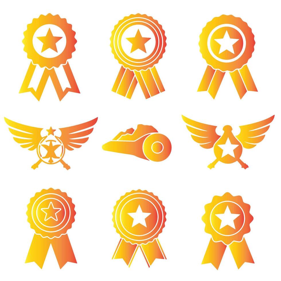 Bundle of ribbons badge award and logo icons in sleek silhouette style for certificate graphics vector