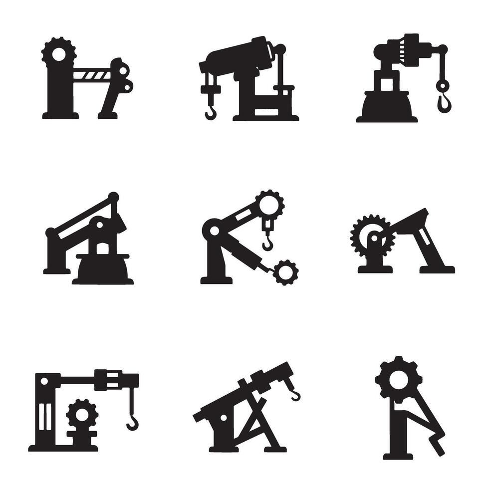Engineering symbols icon silhouette bundle for industrial tools and mechanical design vector