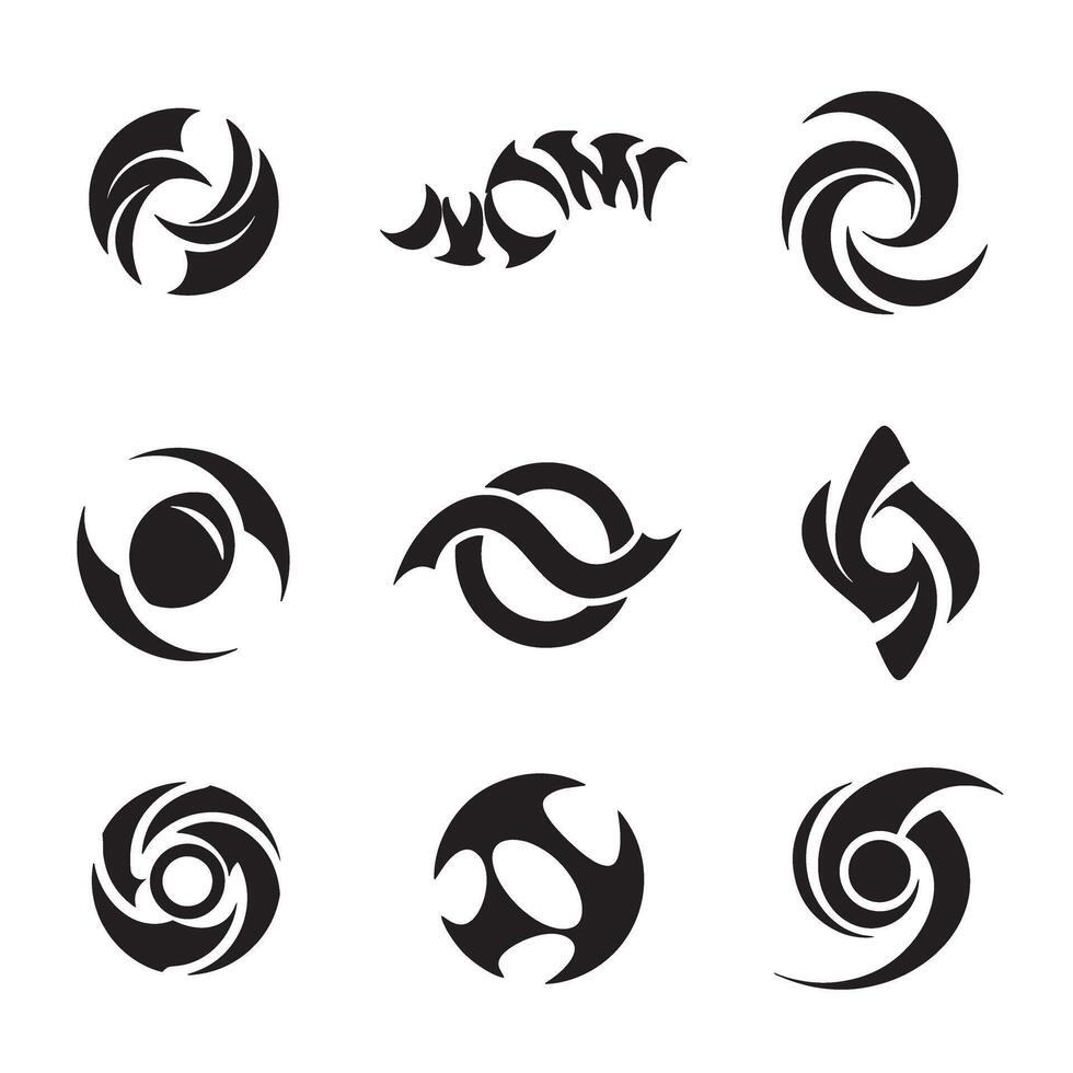 Featuring curved Business Logo Symbol icon silhouette bundle with swirl abstract logo art vector