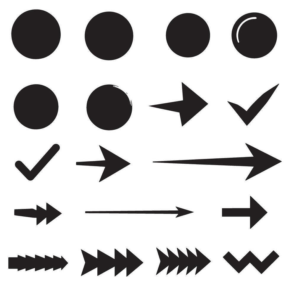 Circle, arrow, check marks, and line and other element silhouette bundle featuring abstract design icons vector