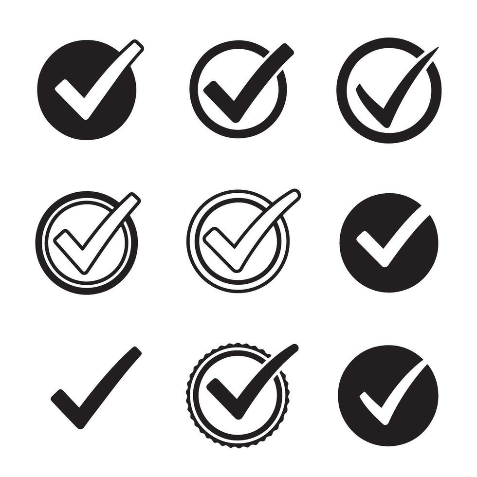 Simple Bold Checkmark Icon Symbol and Other Icon Silhouettes for UI Kits and Templates vector