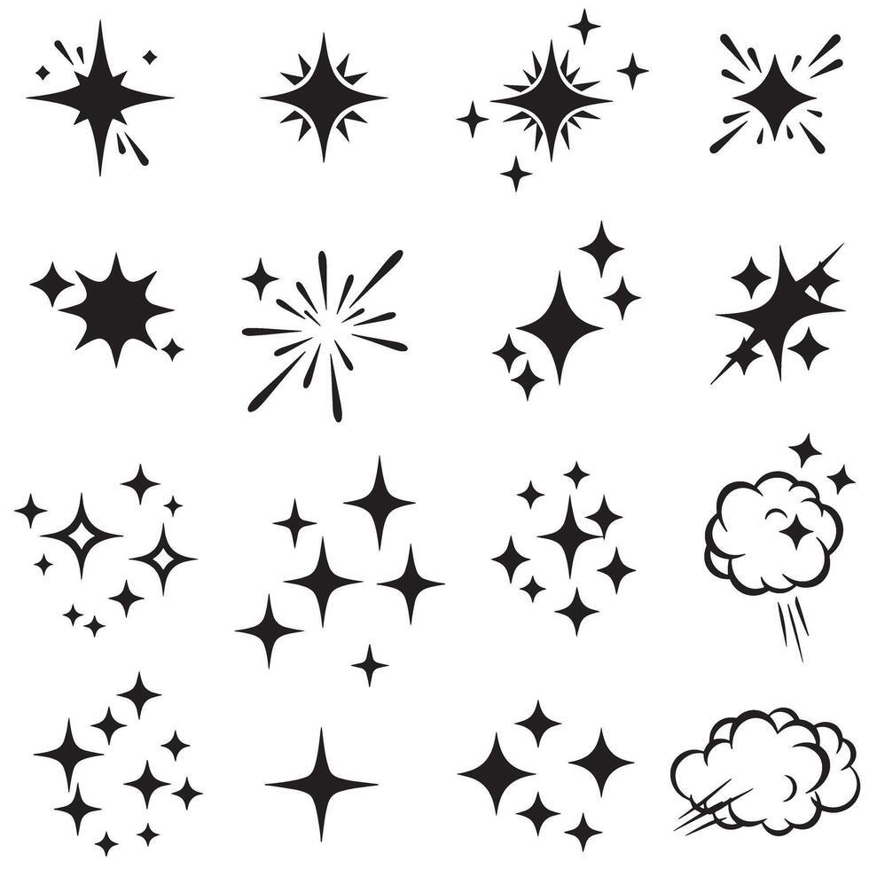 Comic line sparkle set and decorative silhouette lines bundle for comic strips, stickers, and bold layout design vector