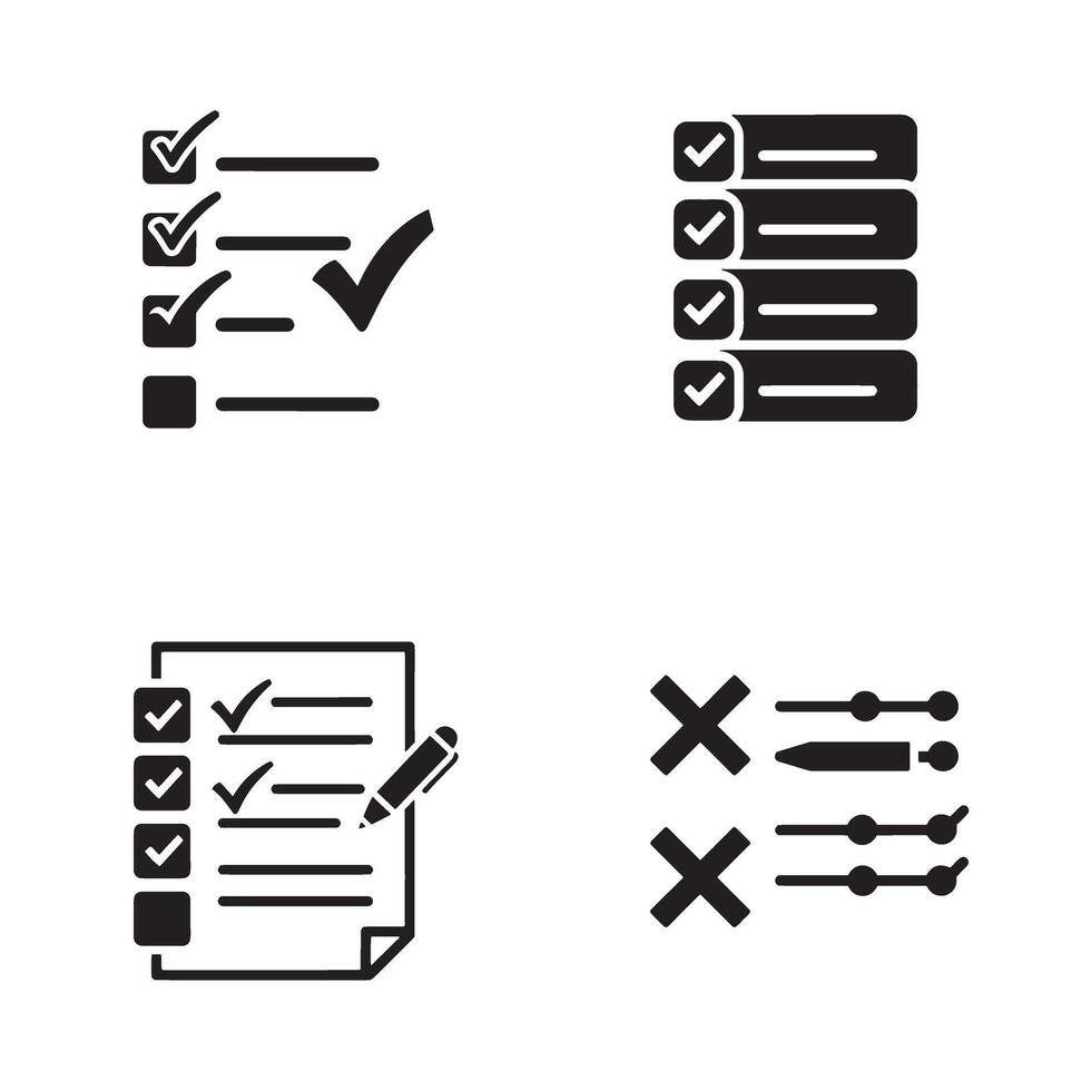 Forms icon silhouette pack for productivity and checklist design with cross symbol elements vector