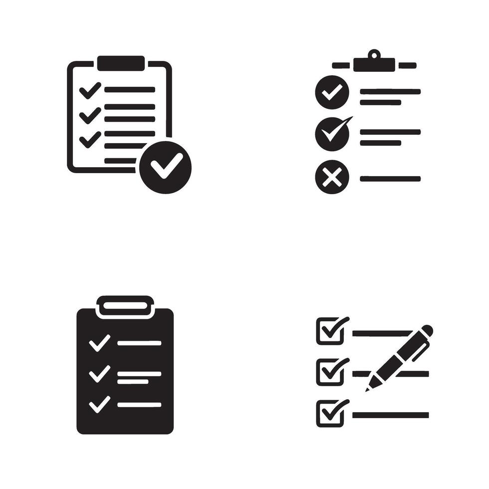 Elegant productivity and form icons with checklist elements and cross signs silhouette bundle vector