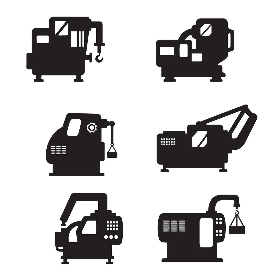 Mechanical gears and industrial machinery icon silhouette bundle for tools templates vector