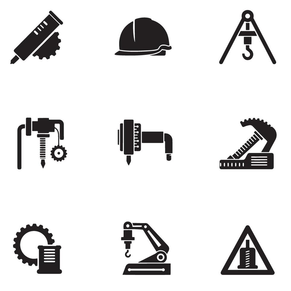 Equipment icon silhouette bundle with engineering symbols work vector