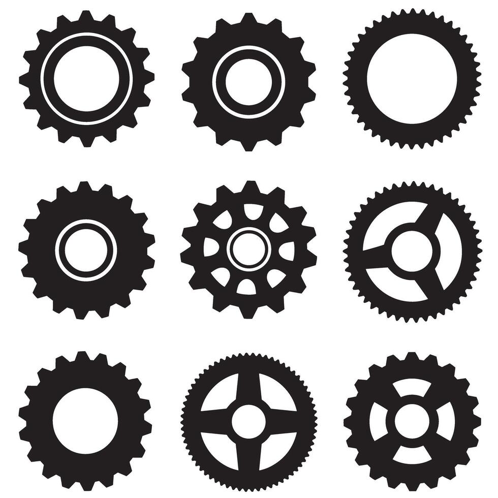 Mechanical engineering gear shapes icon bundle for precision design layouts vector