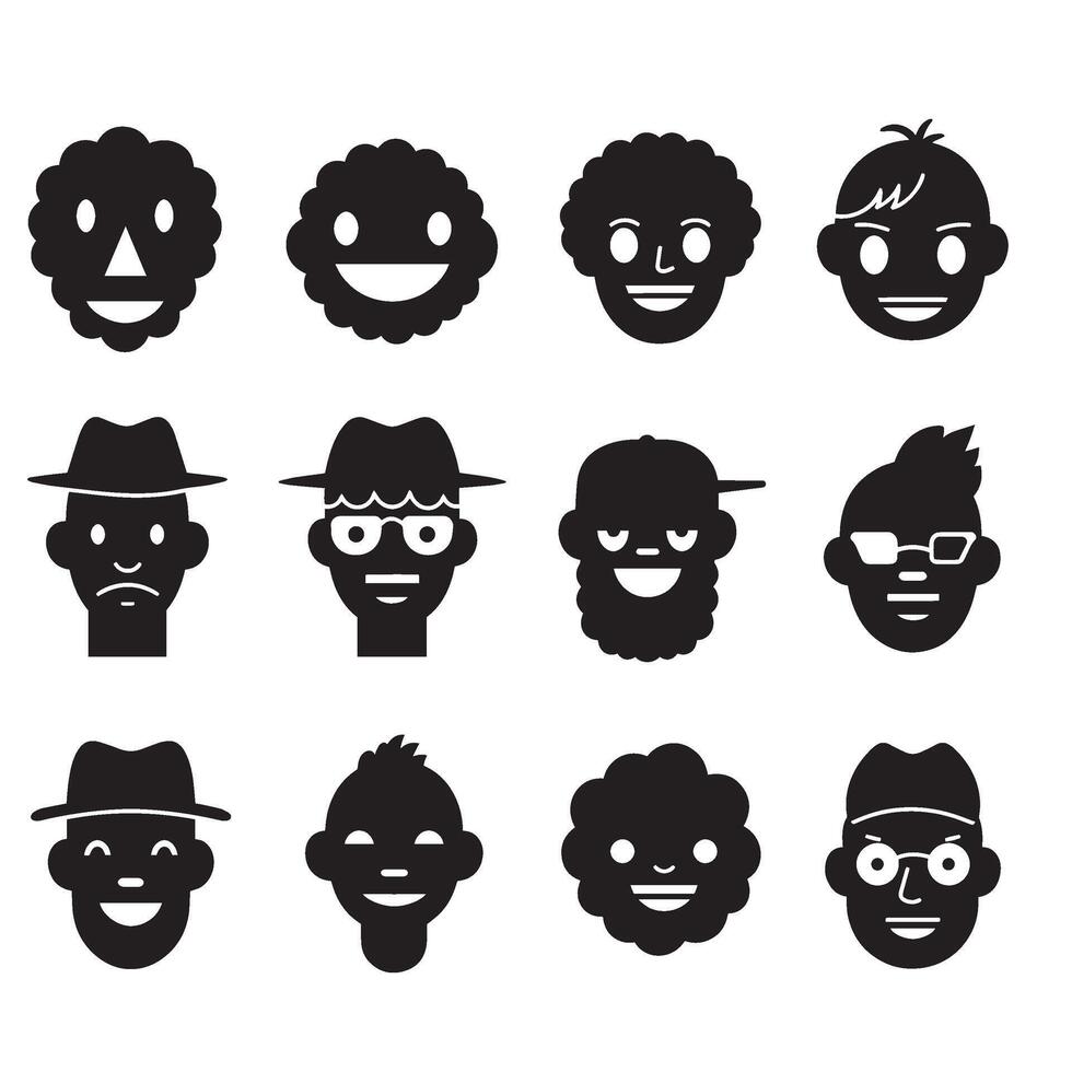 silhouette cartoon man faces abstract design mascots bundle for creative logo and branding use vector