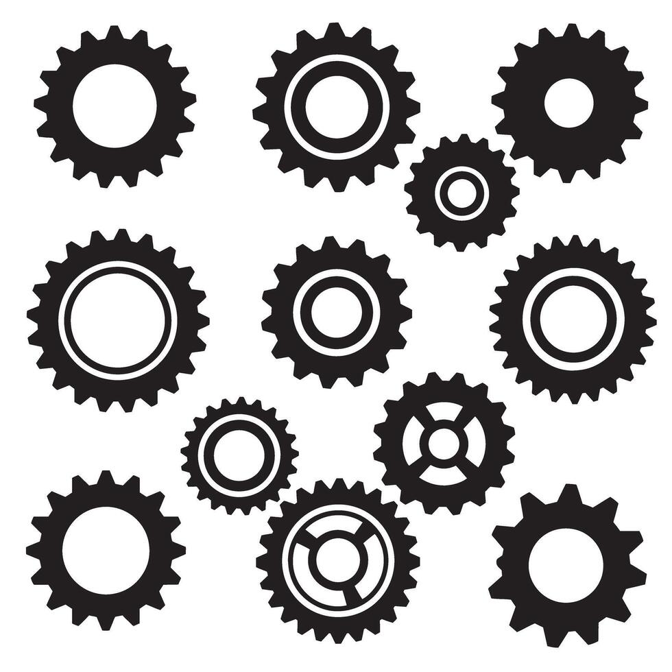Technical gear icon silhouette bundle for factory, tools, and machine symbols vector