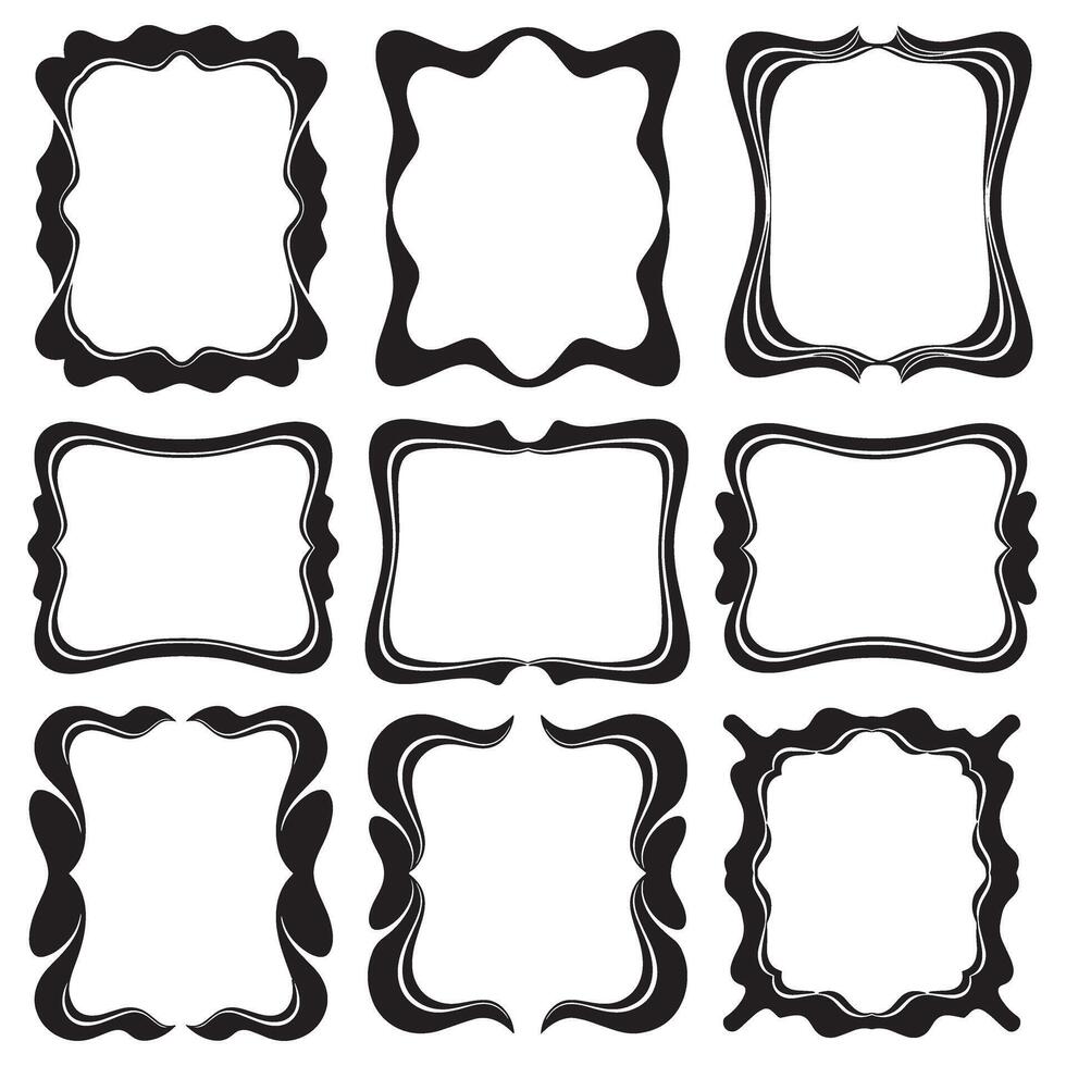 Abstract geometric shapes Vintage Groovy Photo Frame Design Silhouette bundle with funky border illustrations vector