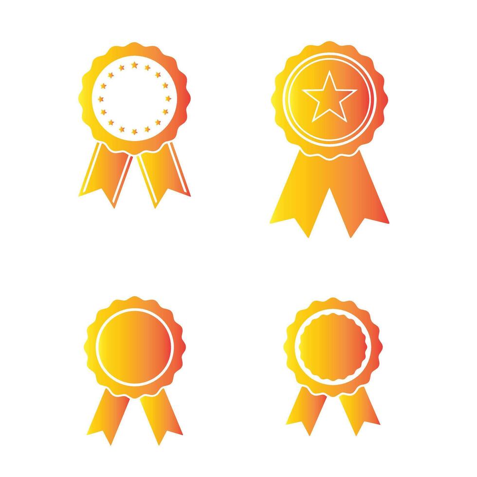 Honor ribbons and badge logo icon bundle with stylish silhouette artwork for recognition design vector