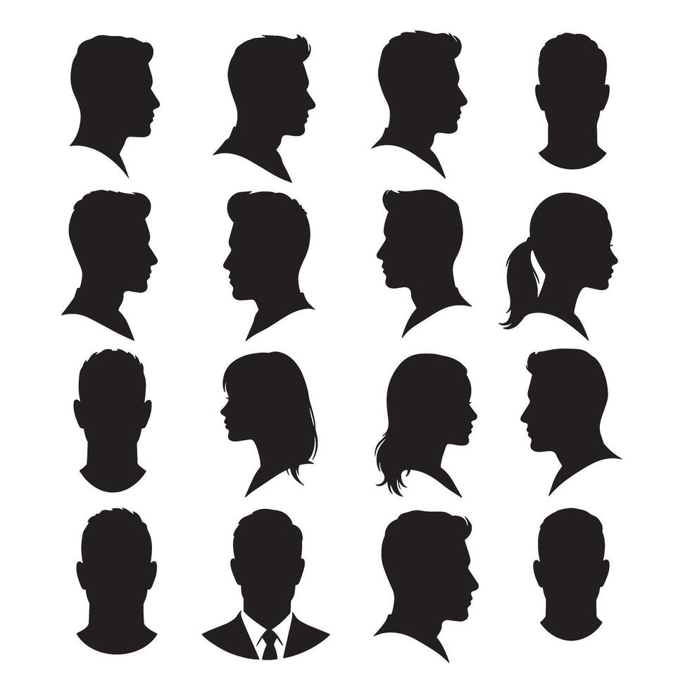 Professional man woman head silhouette collection for avatar, side view logo, business and profile designs vector