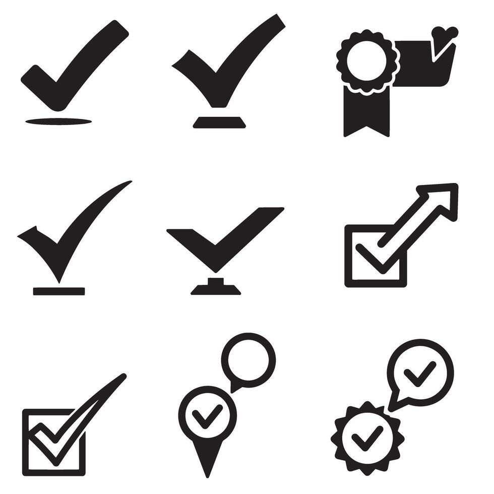 Clean Simple Bold Checkmark Icon Symbol with Icon Silhouettes for UI, App, and Website Design vector