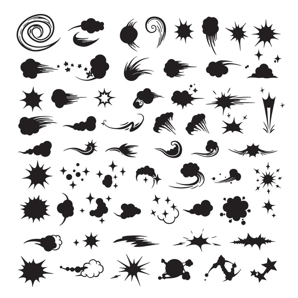 Doodle line and sparkle burst illustration set with silhouette star icons for visual art projects and designs vector