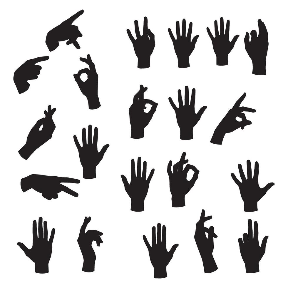 Expressive man hand silhouette variation design bundle set with decorative gesture icon set for tribal tattoo, brand symbol, or spiritual design vector