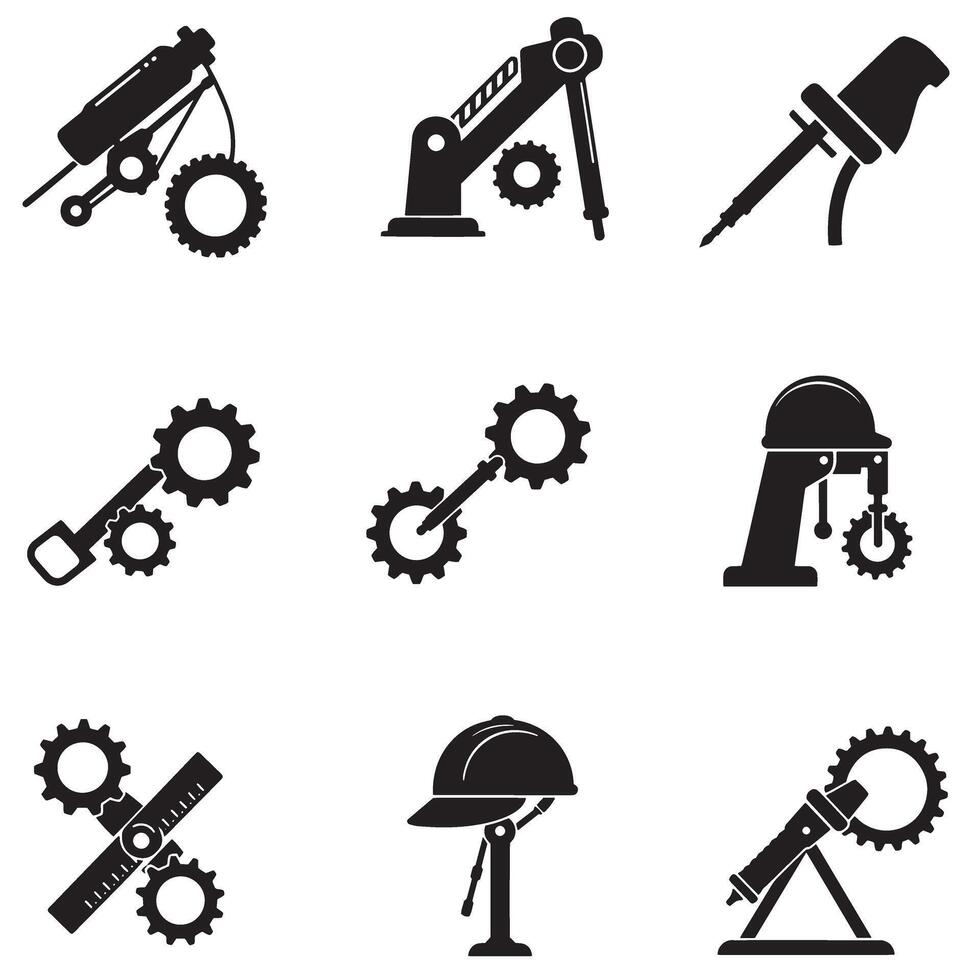 Engineering signs and symbols icon silhouette bundle for equipment graphics vector