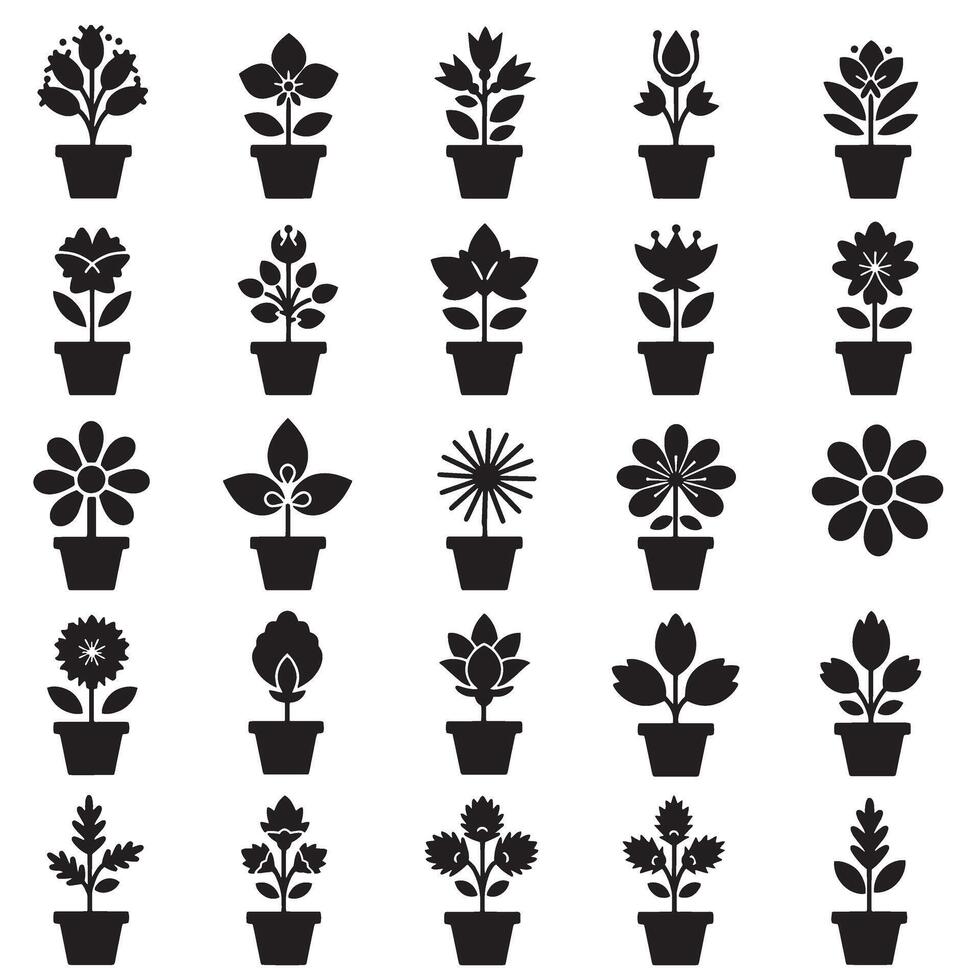Monochrome Floral Icons with Symmetric Petals Modern Blooms and Decorative Elements vector