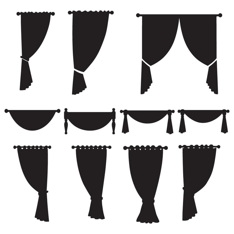 Chic Curtains element silhouette bundle for elegant window treatments and graphic template vector