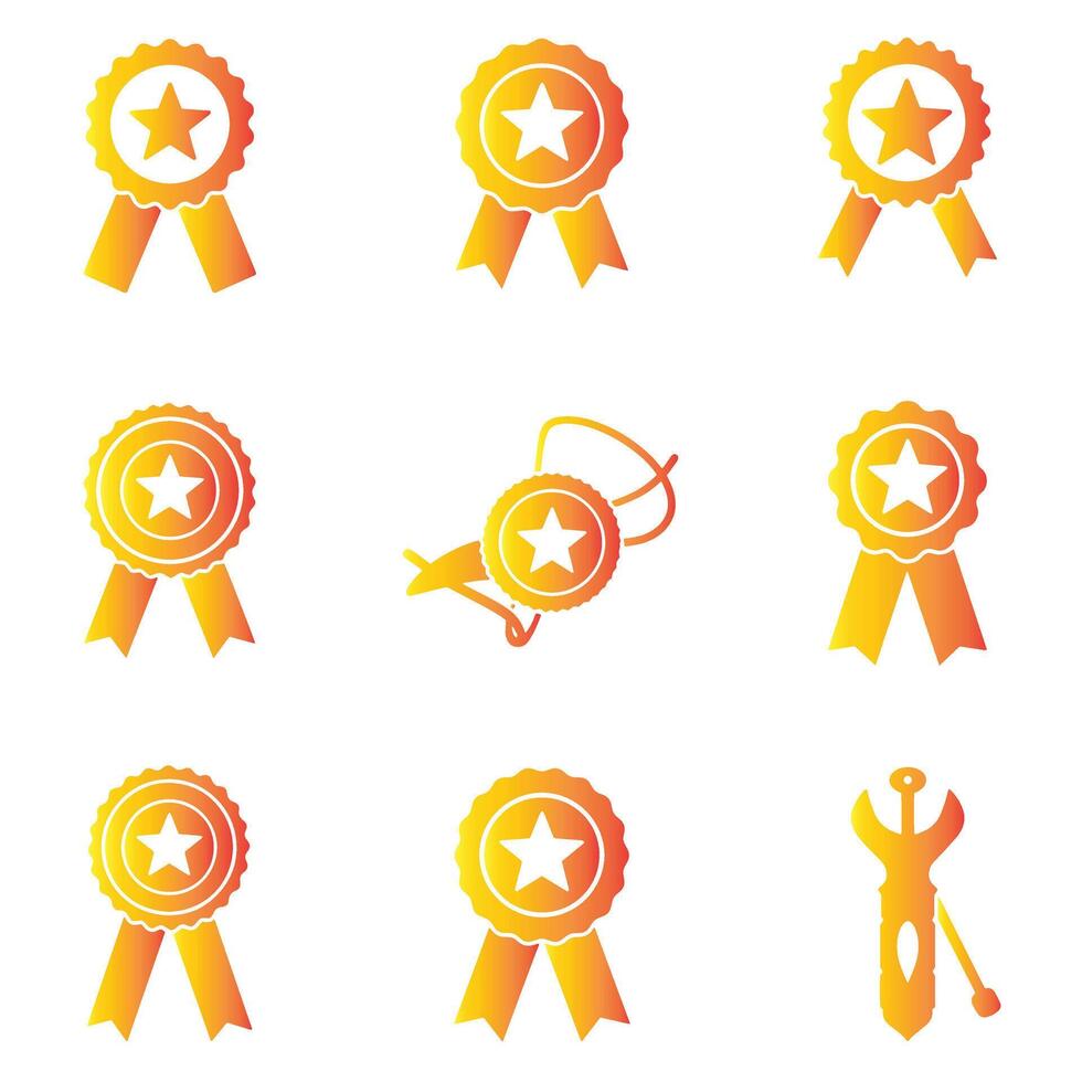 Creative badge logo and award ribbon icon bundle in classic silhouette style for trophy graphics vector