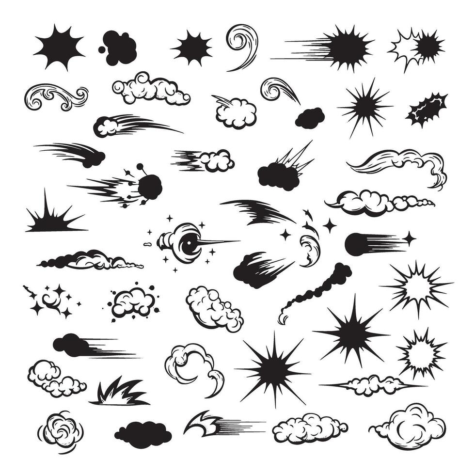 Glowing sparkle doodle line bundle with burst shapes and silhouette stars for decorative visual content vector