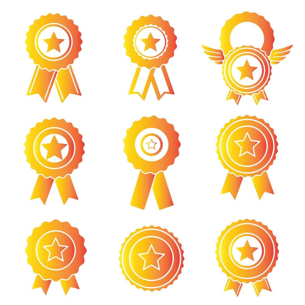 Award ribbon badge and logo icon bundle featuring honor and premium quality elements in silhouette vector