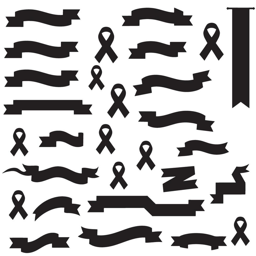 Vintage breast cancer awareness ribbon banner set bundle silhouette variation design with tag and scroll vector