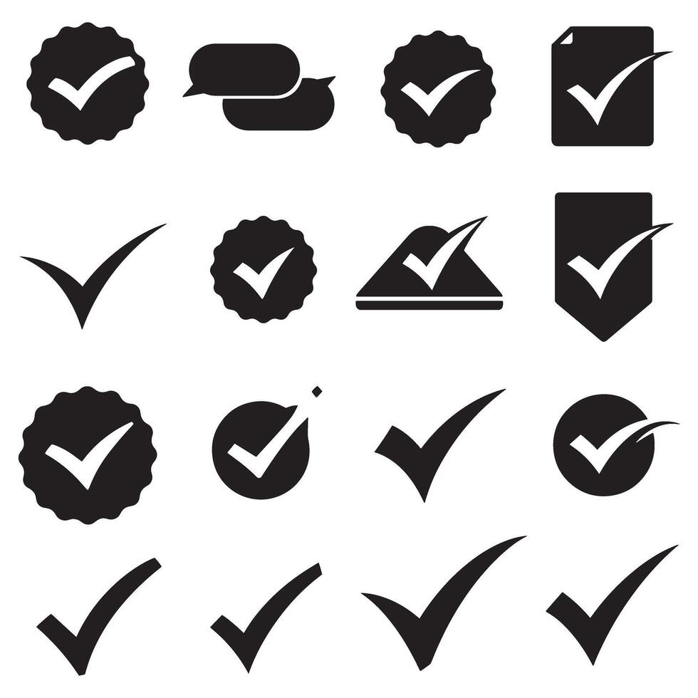 Simple Bold Checkmark Icon Symbol Pack with Silhouettes of UI Icons for Web and App Templates vector
