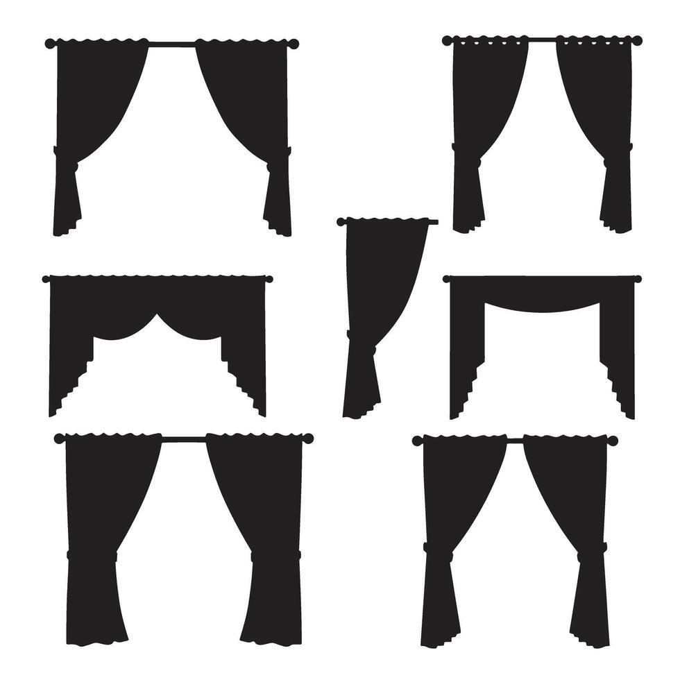 Classic and Chic Curtains element silhouette bundle for room decor, , and design art vector