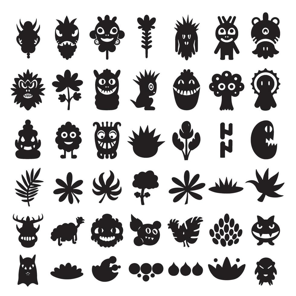 Groovy Funky element set bundle silhouette with pop art motion lines, funky cartoon hands, and floral decorative accents vector