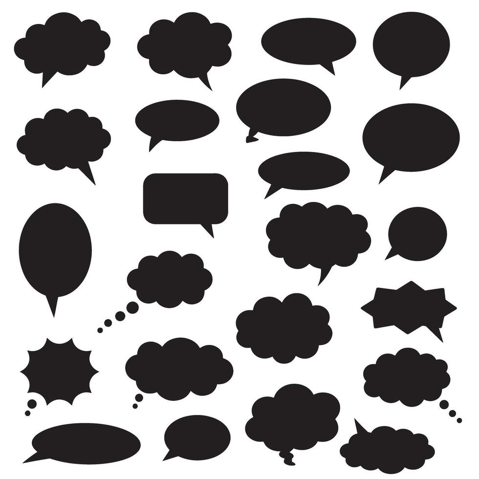 Flat design speech bubble graphics silhouette bundle with talk boxes and social media message icons vector