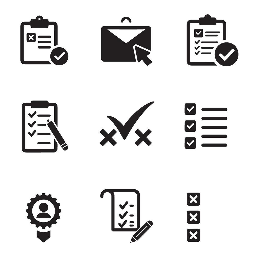 Simple checklist productivity icon set with forms symbols and silhouette cross shapes design vector