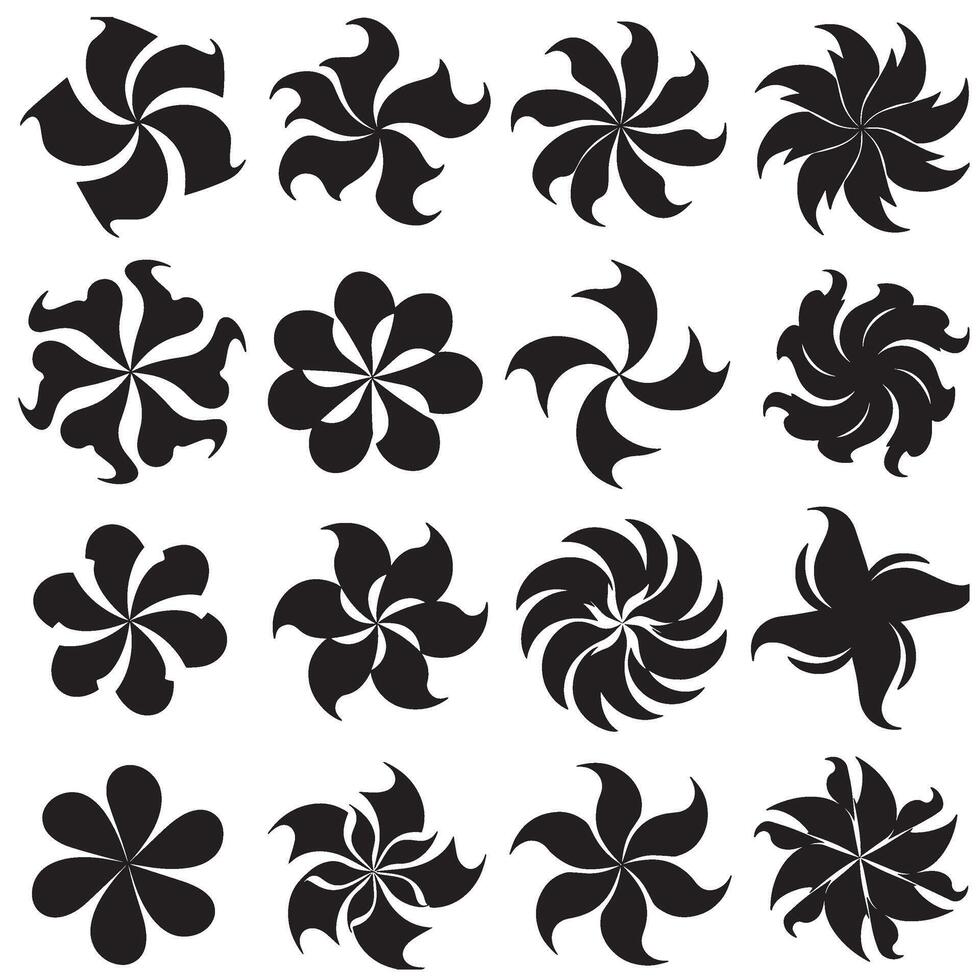 Wavy flower icons in silhouette set with groovy abstract design perfect for poster and branding kits vector