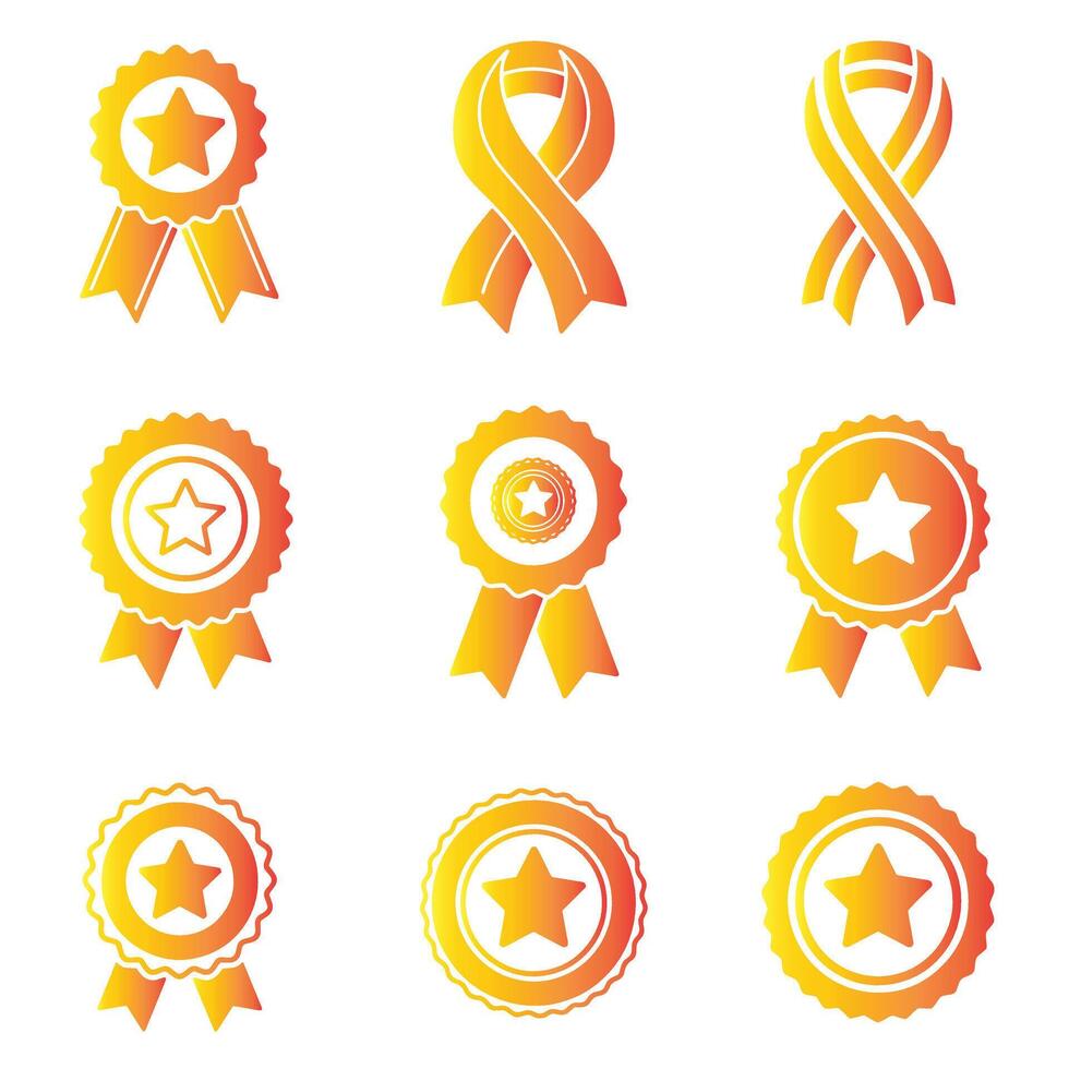 Classic award ribbons and logo badge icon set with stylish silhouette design for achievement themes vector