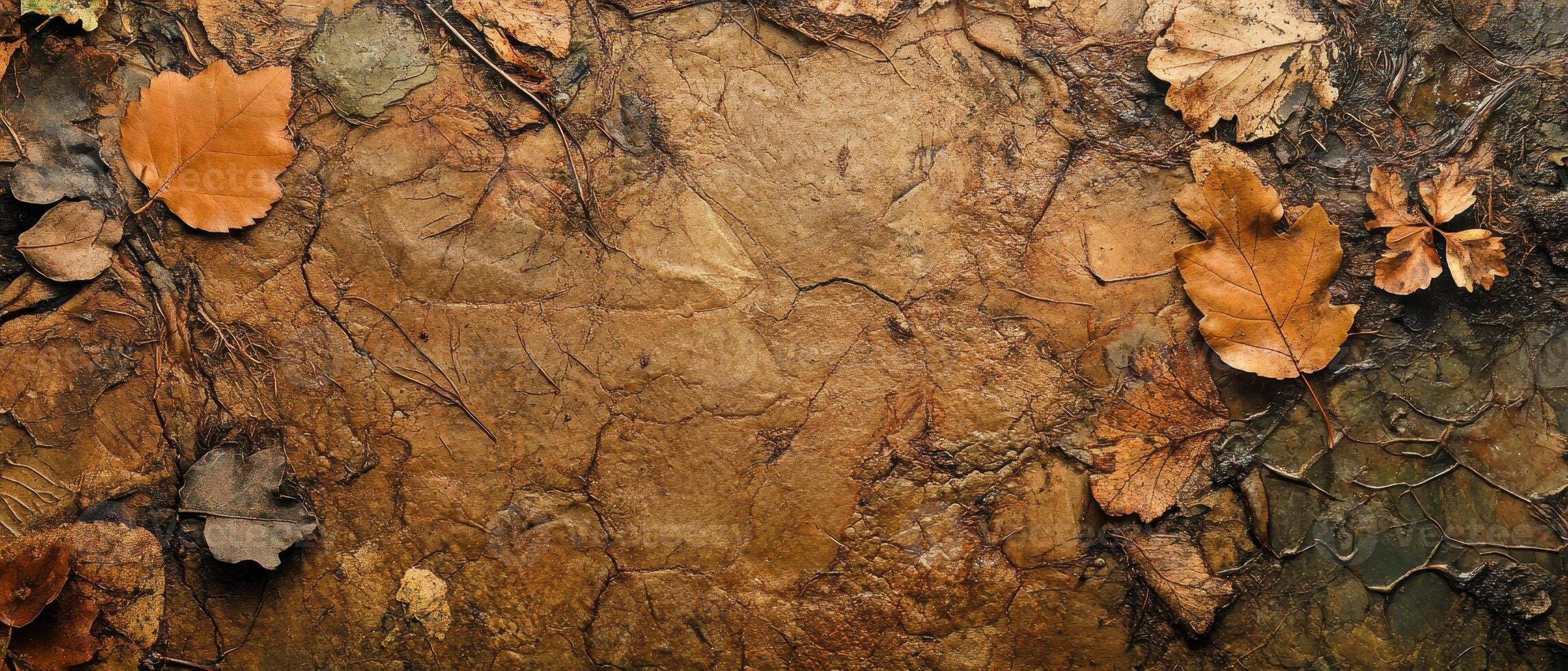 Textured surface with autumn leaves and earthy tones, creating a natural, organic feel suitable for various design projects. photo