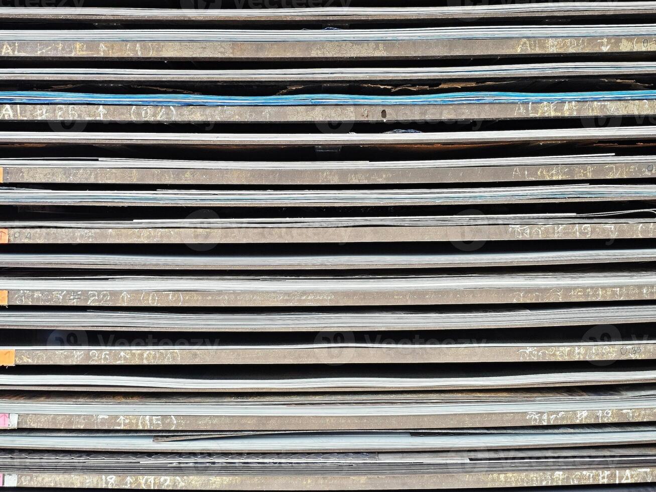 Flat Zinc Sheets on the Shelf for Sale. Translate Thai Text is Zinc. photo