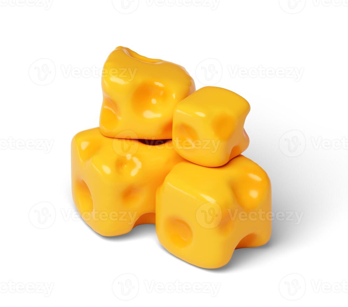 3D Realistic Stack of Cheese Cubes with Holes Background illustration photo