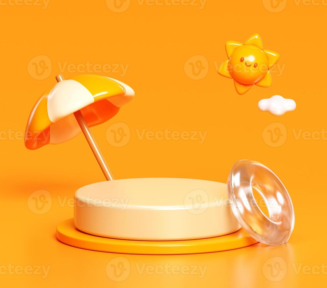 3D Summer Cartoon Podium with Umbrella and Float photo