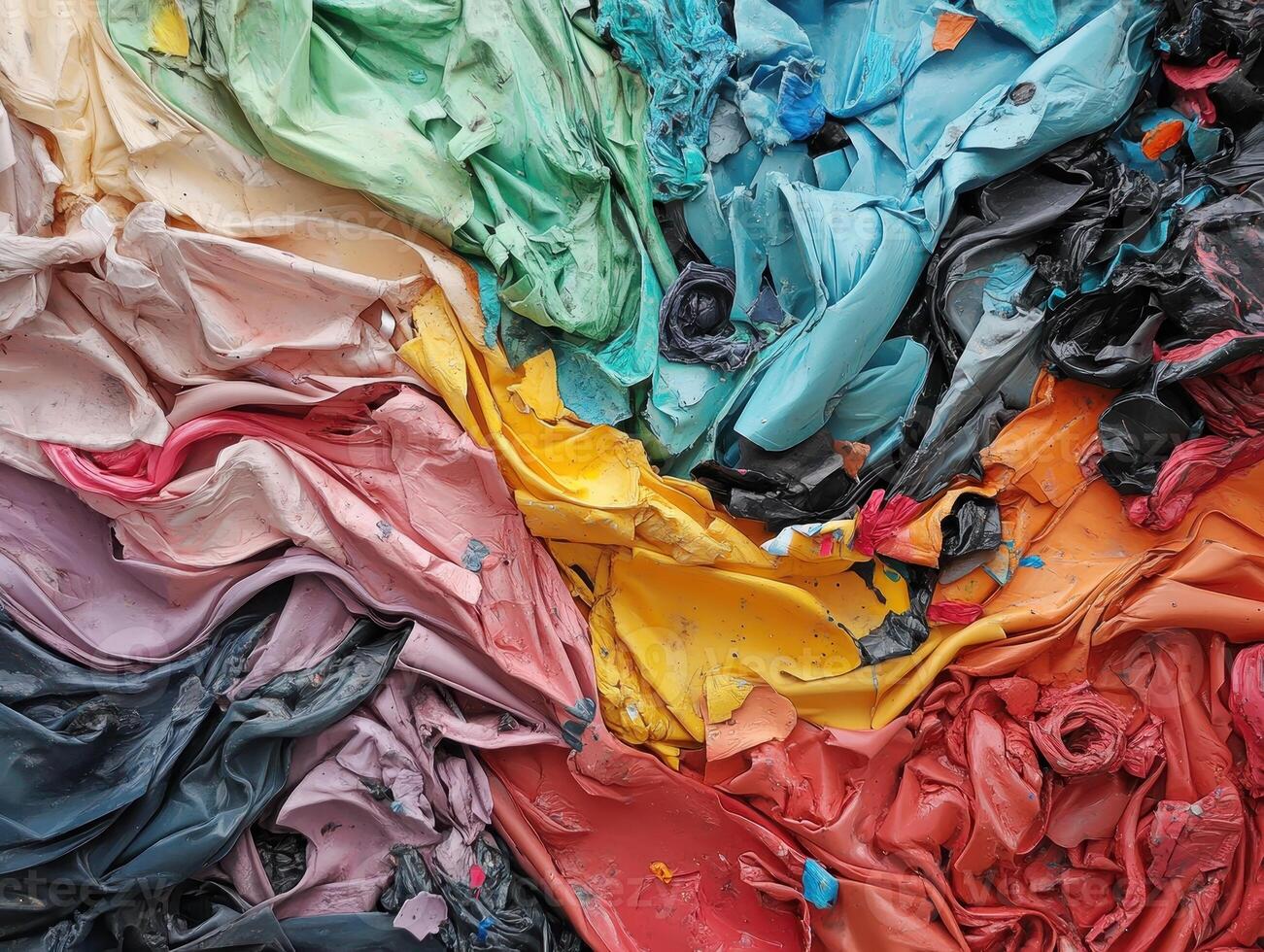 Abstract colorful texture with crumpled layers, showcasing vibrant hues and intricate patterns. photo